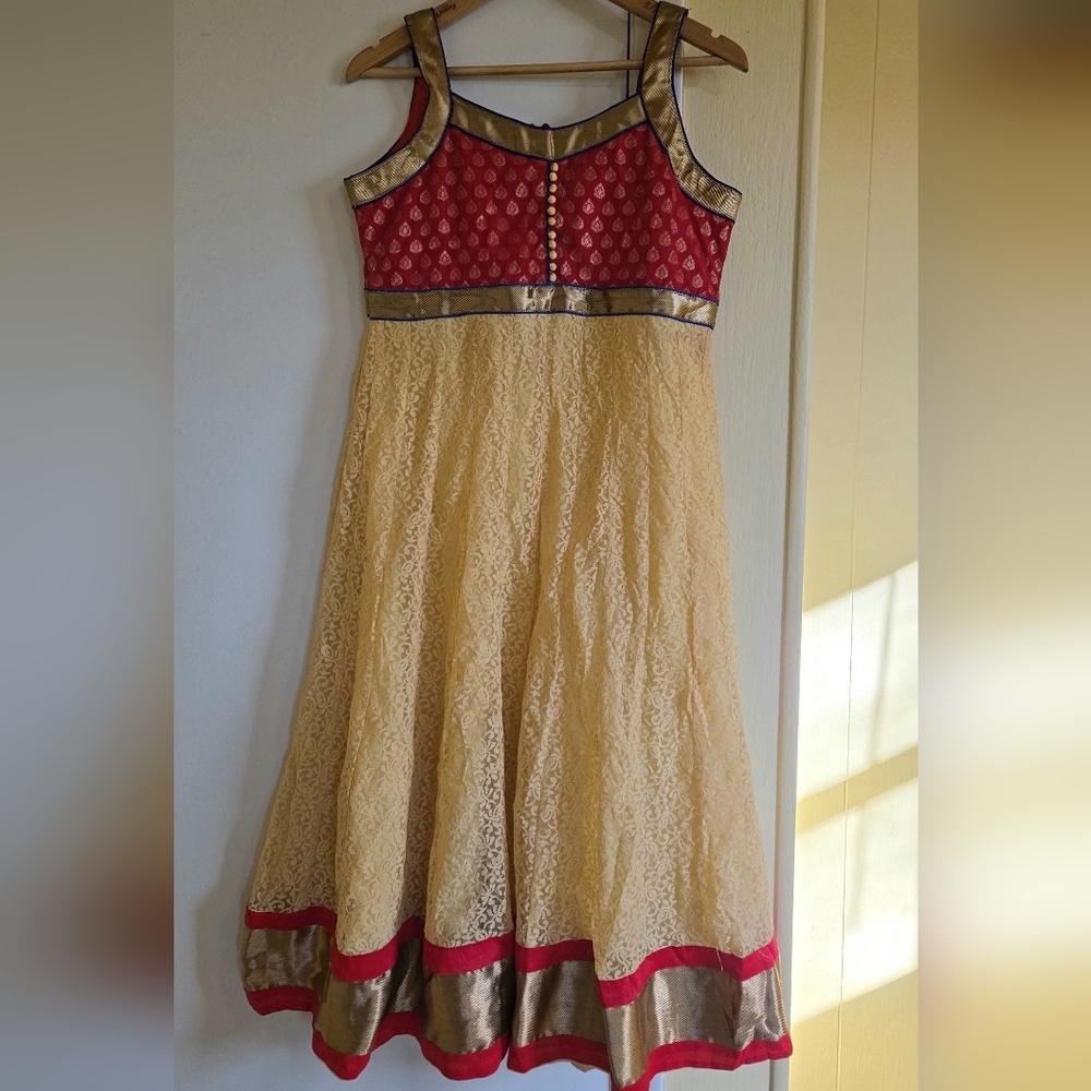 Women's Indian Anarkali Bollywood Lace A-line Red Gold Royal Blue Costume Dress